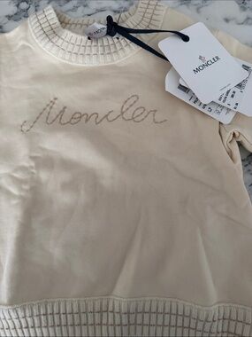 Moncler Cream Script Logo Knit Sweatshirt